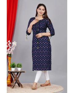 Women Printed Viscose Rayon Straight Kurta  (Blue)