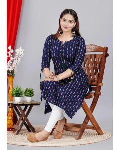 Women Printed Viscose Rayon Straight Kurta  (Blue)-Blue