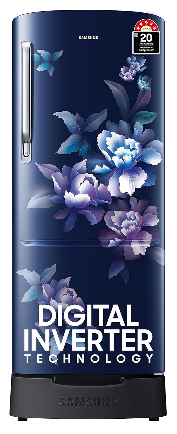 Samsung 183 L, 5 Star, Digital Inverter, Direct-Cool Single Door Refrigerator (RR20D2825HV/NL, Himalaya Poppy Blue, Base Stand Drawer)