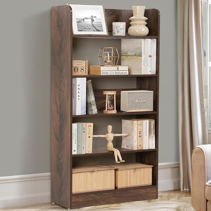 ABOUT SPACE Bookshelf for Home - 5 Tier Books Rack for Study Room Multipurpose Open Shelf for Home, Office, School Engineered Wood Book Organizer Shelf (Walnut - L 62.5 x B 23.5 x H 130 cm)