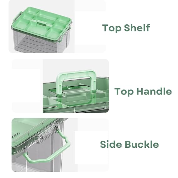 Clear Plastic Medicine Storage Box Organizer, Family Emergency Kit with Removable Pill Case Portable Lockable Container for, Art Craft and Cosmetic Household Organizer (Green, Small)