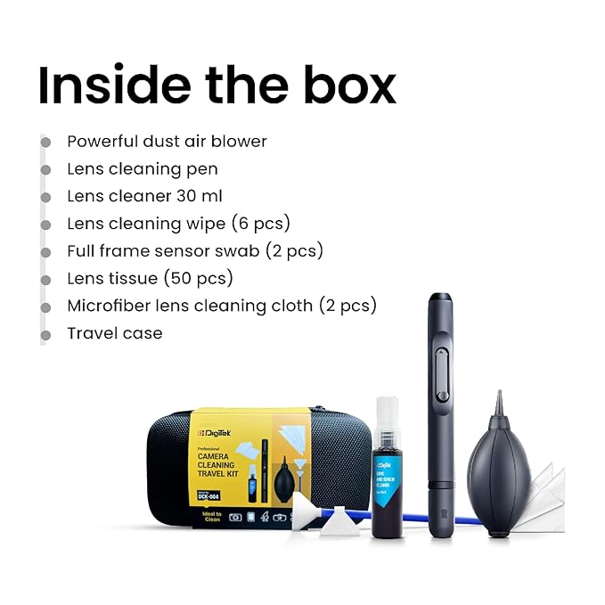 Digitek (DCK-004) Professional 8-in-1 Camera Cleaning Travel Kit, Ideal for Cleaning Lenses, Cameras, Filters, Displays