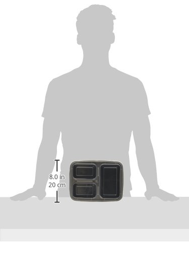 Enther Plastic Bpa-Free Stackable Reusable Portion Control Food Storage 3 Compartment With Lids Bento Box, Black (36 Oz) - 20 Pack, 36 ounce