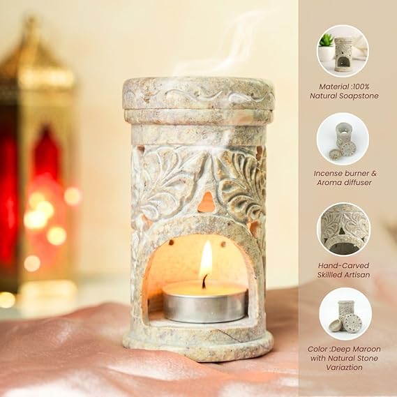 RITUALISTIC Handcraved Gulzar Soapstone Camphor Diffuser Burner | Kapoor Dani for Pooja Essentials | Incense Burner Holder &amp;amp; Home Decor | Spiritual Aroma Camphor Lamp | Diwali Gift Items | White