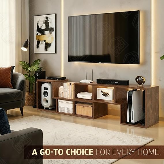 ABOUT SPACE Wooden TV Stand - TV Entertainment Unit and Shelf Storage for Set Top Box,Home Theatre,Books for Living Room,2 L Shaped TV Unit for 32 to 72 inch,Adjustable Table - Walnut Brown