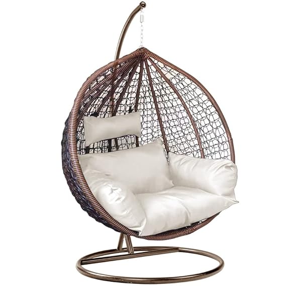 Blissful Backyards India Single Seater Swing Chair with Stand &amp; Cushion Outdoor Indoor Balcony Garden Patio,Powder Coated Frame,UV Protected Wicker,Premium Cushion AF_in_020