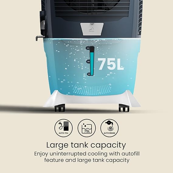 Crompton Ozone Royale 75 Litres Desert Air Cooler for home | Large &amp; Easy Clean Ice Chamber | High Density Honeycomb Pads | Everlast Pump | Humidity Control | Auto Fill &amp; Drain Function