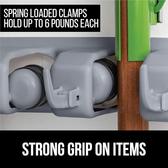 Chillyfit polypropylene broom holder wall mounted, jhadu mop and stick holder wall mount hanger stand storage organizer, broomstick, brooms, mops organizers for home, bathroom (5 Slot 6 Hooks)- Gray