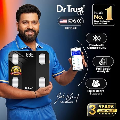 Dr Trust USA 526 Legend BMI Weight Scale &amp; Body Fat Analyzer with IOS/Android App Sync,14 Essential Composition Metrics Weighing Machine for Home Health Monitoring (Black)