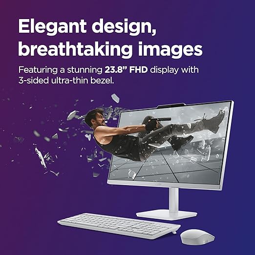 Lenovo A100 All in one Intel® N100 23.8" FHD (1920x1080) 3-Side Edgeless All-in-One Desktop (8GB/512GB SSD/Win11/MS Office 2024/5MP Camera/USB Calliope Keyboard &amp; Mouse) F0J6005FIN