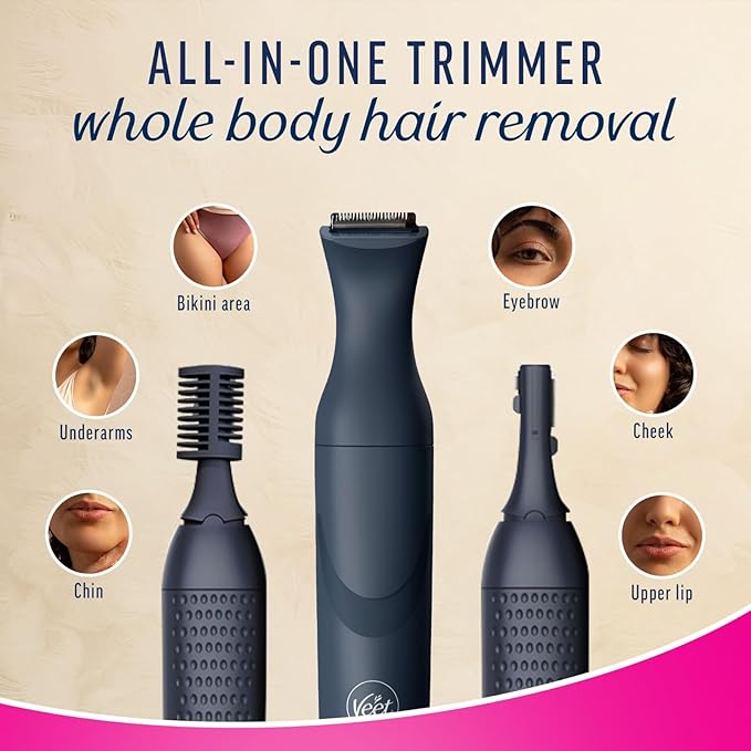 Veet Expert All-in-One Women's Trimmer | Full Body, Bikini, Face &amp; Eyebrow Grooming Trimmer Electric Shaver,Gray