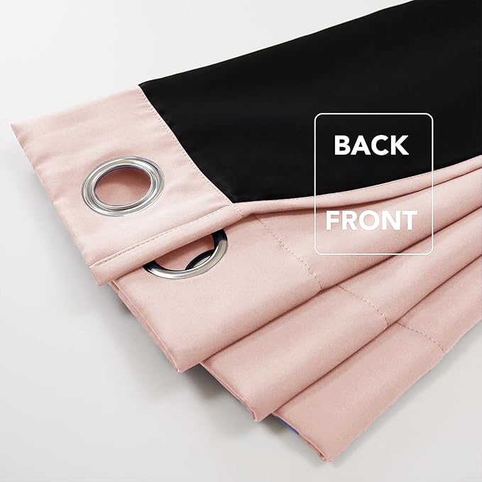 HOMEMONDE 100% True Blackout Curtains 6 Feet Long - Heavy Faux Silk Room Darkening Curtains with Black Backing, Room Privacy and Thermal Insulation Panels Pack of 2 - (72 Inch, Solid Pink)