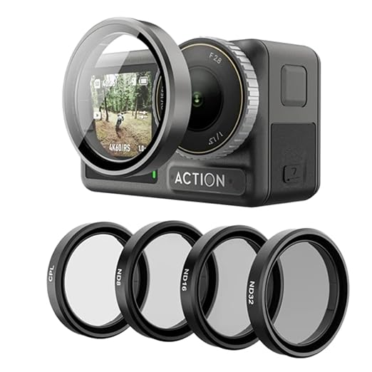 TEKTONIC TT-FT-ACT-5PRO Camera Filter Set for Action 5 Pro/4/3 – CPL, ND8, ND16, ND32 Lens Filters for Action Camera – Reduces Glare, Enhances Colors &amp; Controls Exposure
