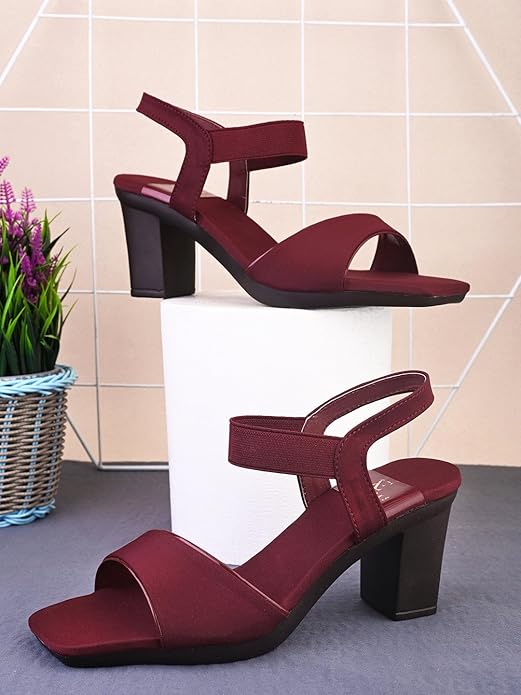 XE Looks Women's Trendy Block Heels | Open-Toe Sandals with Elastic Support | Anti-Skid Sole &amp; Cushioned Footbed Block Heels For Girls &amp; Women