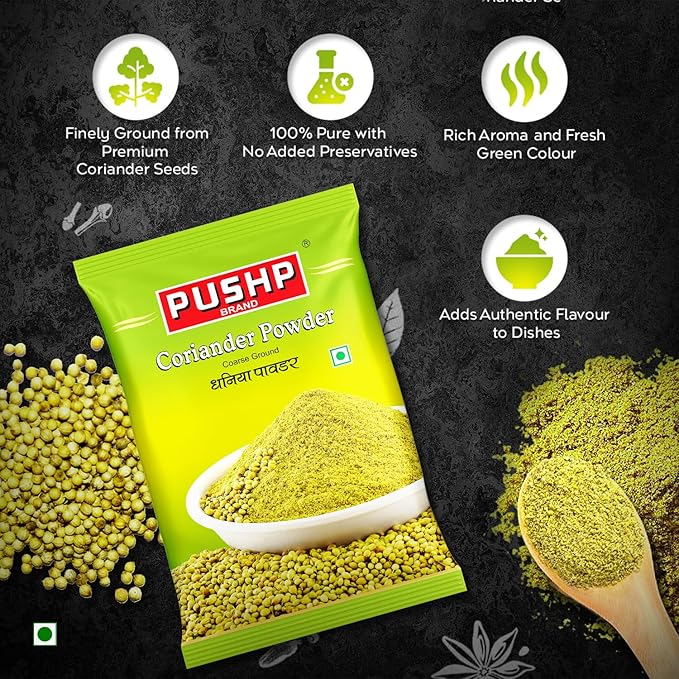 Pushp Natural Coriander Powder (Dhaniya) | Fresh &amp; Aromatic Spice | Pure Dhaniya Powder for Cooking | 1Kg Pouch (Pack of 1)