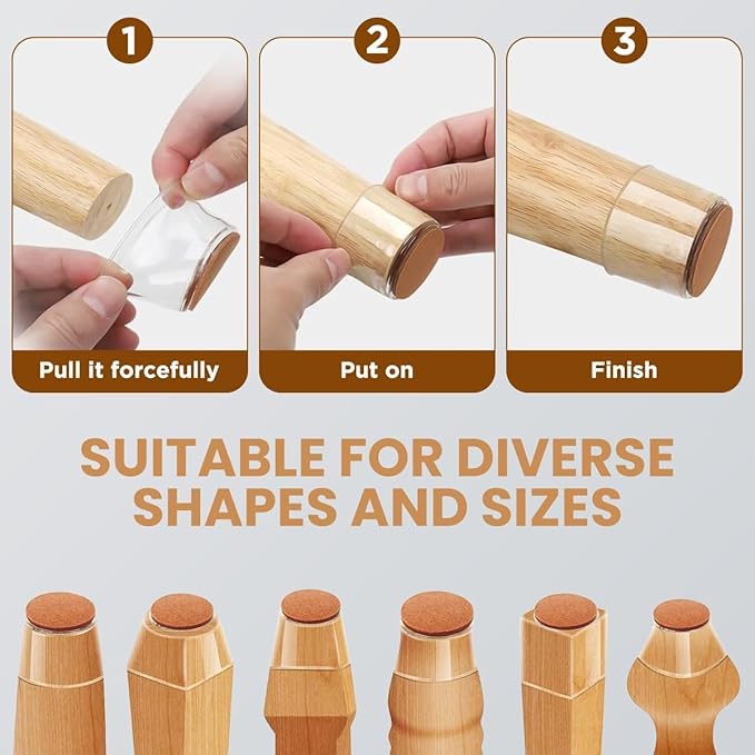 8 Pcs Silicone Chair Leg Floor Protectors, Premium Felt Furniture Pads for Hardwood Floors, Furniture Sliders for Chair Legs, Stool Leg Protectors Cap for Avoid Noise and Scratches(Clear,Large)