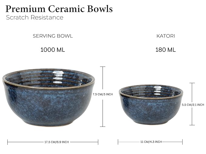 Handcrafted Stoneware Reactive Glaze Ceramic Dinner Set, 20 Pieces Serving for 6, Microwave and Dishwasher Safe, Bone-ash Free, Crockery Set for Dining and Gifting, Reactive Blue