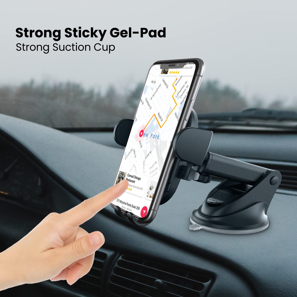 Portronics Clamp M2 Adjustable Car Mobile Phone Holder Stand for Dashboard &amp; Windshield, 360° Rotational, Strong Suction Cup, Compatible with 4 to 6 inch Devices(Black)