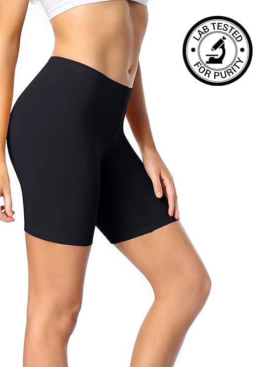 Nora Nico Women's Super Combed Cotton High Coverage Elastane Stretch Mid Waist Shorties with Concealed Waistband Shorts (Gym &amp; Yoga)