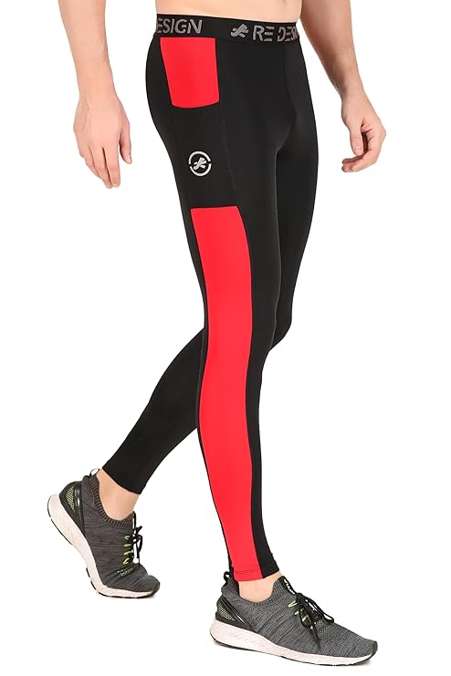 ReDesign Apparels Men's Nylon DC Pocket Compression Pant for Running, Gym and Other Sports