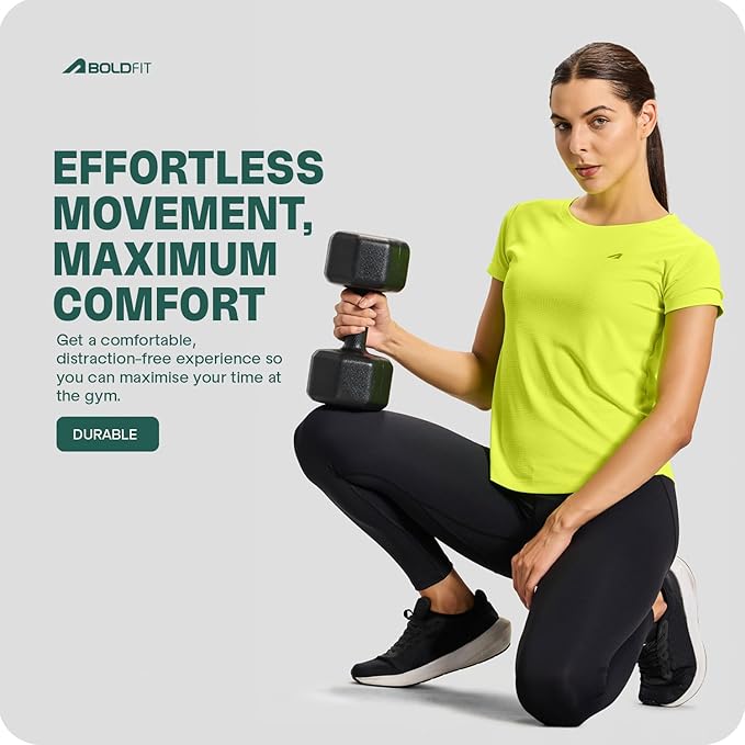 Boldfit Tshirt for Woman Relaxed Fit Gym Tshirt for Women Workout Lightweight T Shirt for Woman Breathable Women T Shirt Round Neck T Shirts for Training, Running, Gym, Yoga, Badminton, Pickleball
