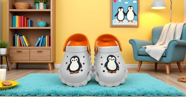 FASMANIA Penguin Printed Baby Booties|Kids Clogs – Lightweight Slip-On Garden Shoes for Boys &amp; Girls | Waterproof Toddler Clogs with Backstrap | Indoor Outdoor Sandals