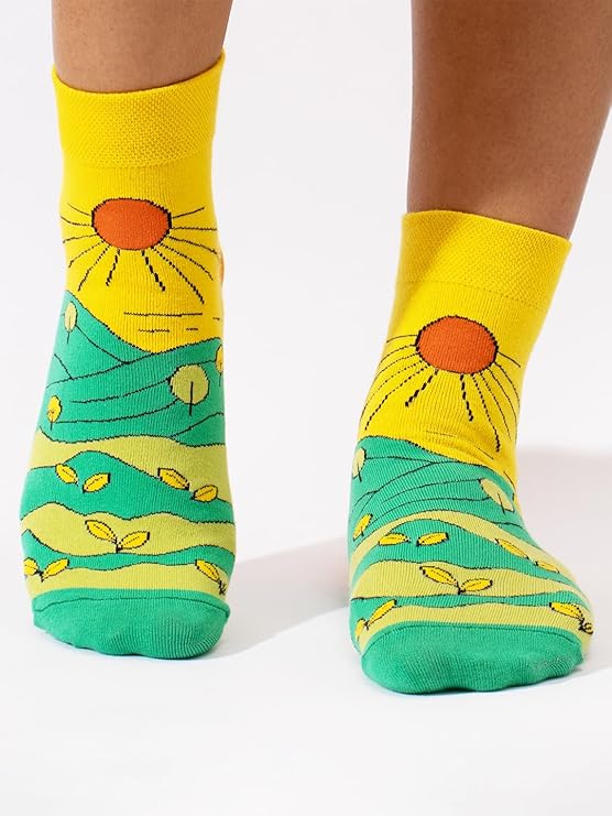 THELA GAADI Nature Theme Pure Cotton Ankle Socks for Men &amp; Women | Unisex, Funky, Printed | Free Size (10+ Yrs), Odour Less, Breathable Quirky | Pack of 2 Pairs