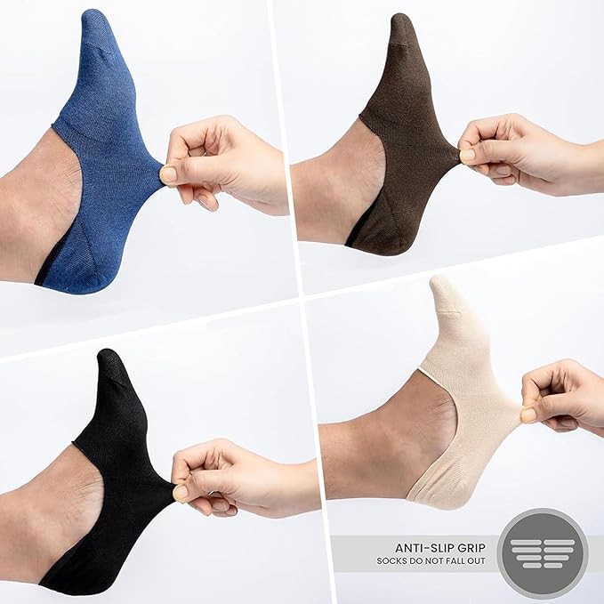 Supersox Low Cut No Show Loafer Socks For Men Combo, Made With Durable, Breathable, Anti Odour &amp; Moisture Absorbent Combed Cotton with Anti Slip Grip (Pack of 4)