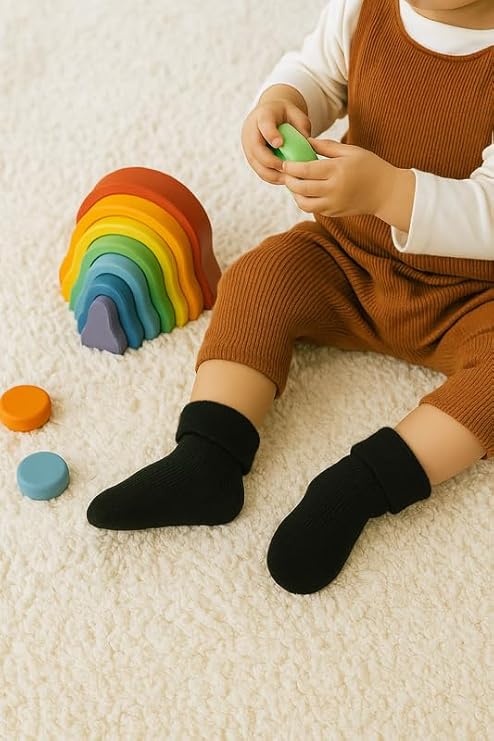 Kids Woolen Winter Socks – Pack of 6 Thick Warm Ankle Length Thermal Socks for Boys &amp; Girls (2–15 Years), Multicolor, Fuzzy Breathable Slipper Style