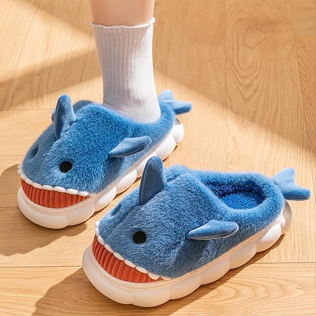Krystle Cute Shark Plush Slippers for Kids – Soft &amp; Cozy Indoor Footwear (Green,Multisize)