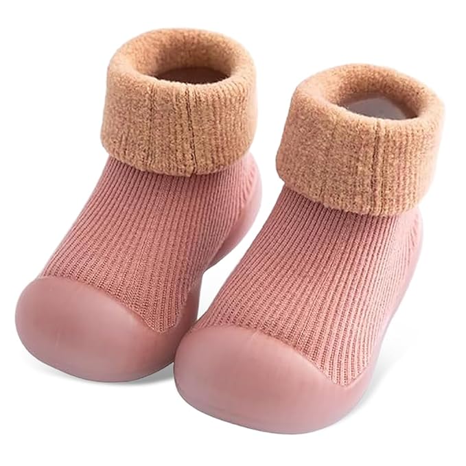 SNOWIE SOFT® Winter Baby Shoes 6 to 12 Months Warm Plush Liner Ribbed Floor Socks Anti-Skid Rubber Sole, Toddler Winter Crew Grip Socks UK 1.5-2.5 Size, Inner Length 11.5cm
