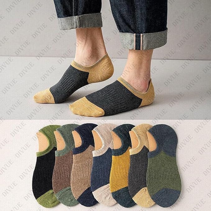 DIVUE Cotton Socks for Men &amp; Women | 7 Pair Combo No Show Low Cut Ankle Length | Breathable Cotton Blend, Odor Resistant, Multi-Color | Cushioned Toe, Free Size | For Sneakers, Loafers &amp; Sports Shoes