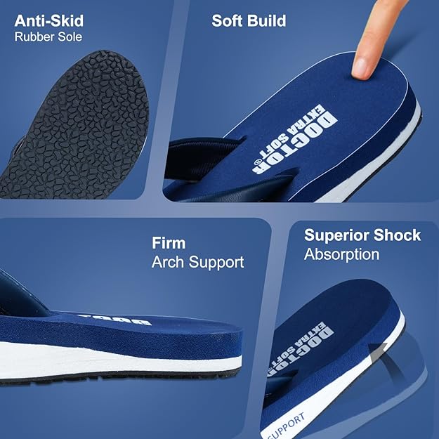 DOCTOR EXTRA SOFT Thong Arch Support Ortho Slippers for Mens| Orthopedic Diabetic &amp; Stylish| Lightweight Comfortable &amp; Casual| Cushion Anti-Skid Bedroom Daily Use House Flip-Flops Gents Boys D-38