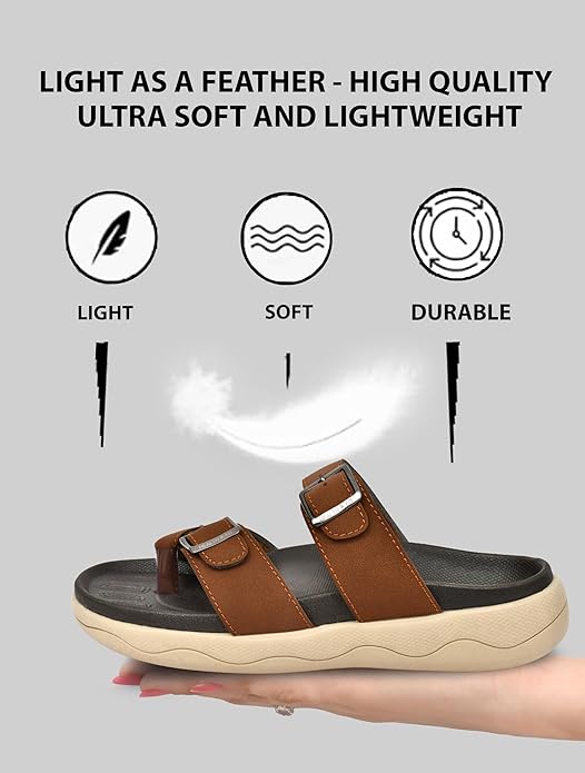 HEALTH FIT Extra Soft Premium Classic Cushion Sliders/with Adjustable Buckle Strap &amp; Light Weight Anti-SkidWaterproof Luxurious Slippers for Men's HF119
