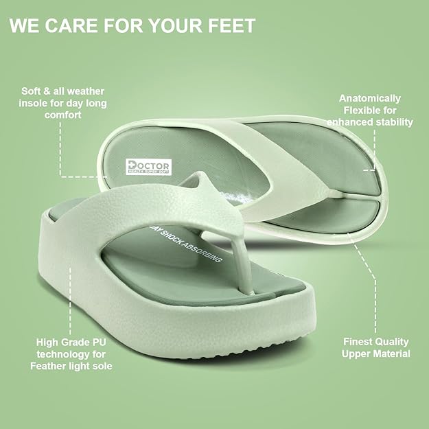 DOCTOR HEALTH SUPER SOFT Women’s Orthopedic Soft Platform Slippers | Ultra-Cushioned Shock Absorbing Footbed | Lightweight Anti-Skid Everyday Wear Comfort Flip Flops for All-Day Support