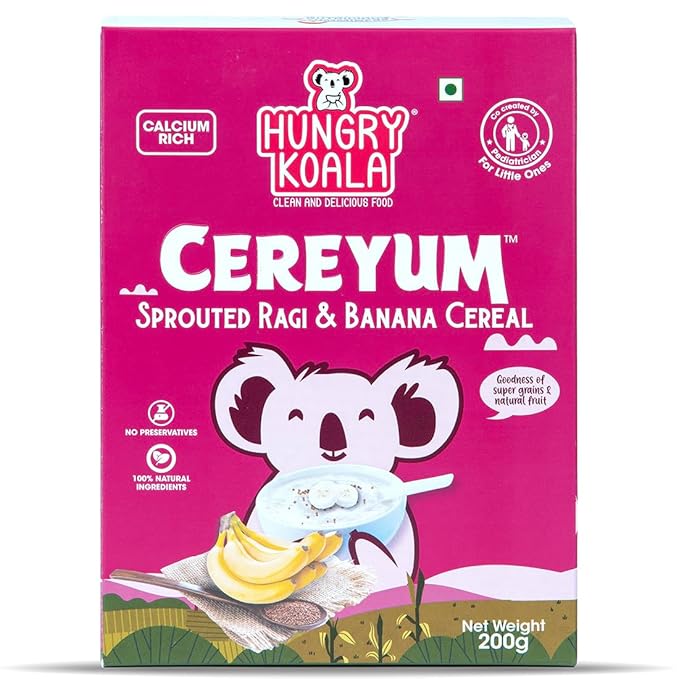 HUNGRY KOALA Ragi &amp; Banana Cereal Made With Natural Ingridients For Kids To Grow Healthy No Preservative Or Additives Or Maida (200 Grams)