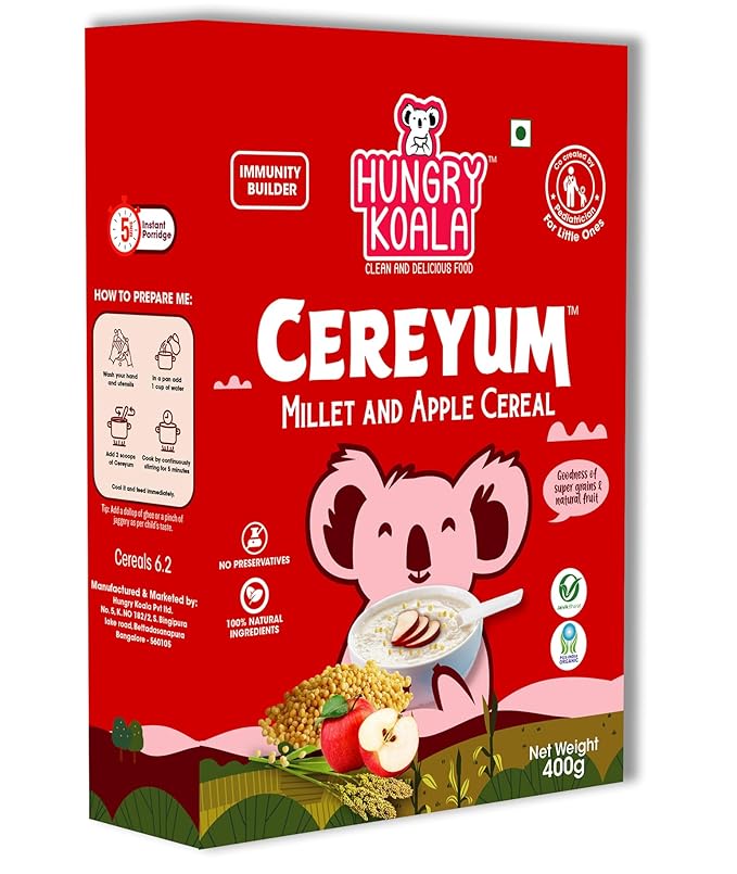 HUNGRY KOALA Millet &amp; Apple Cereal Made With Natural Ingridients For Kids To Grow Healthy No Preservative Or Additives Or Maida 400 Grams Pack…