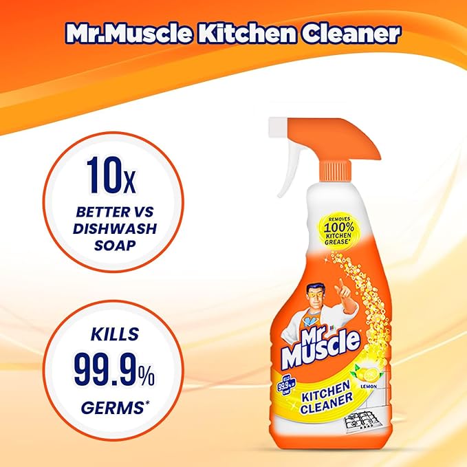 Mr Muscle Kitchen Cleaner Spray (450 Ml + 425 Ml Pouch) (875 Ml) || Suitable for all Kitchen Surfaces, Gas Stove, Countertop, Tiles, Chimney and Sink || Kills 99.9% Germs