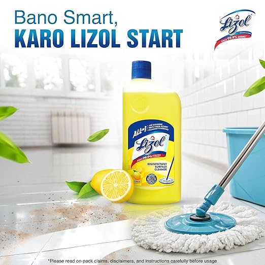Lizol Disinfectant Surface &amp; Floor Cleaner Liquid, Citrus - 1 Litre | Suitable for All Floor Cleaner Mops | Kills 99.9% Germs| India's #1 Floor Cleaner