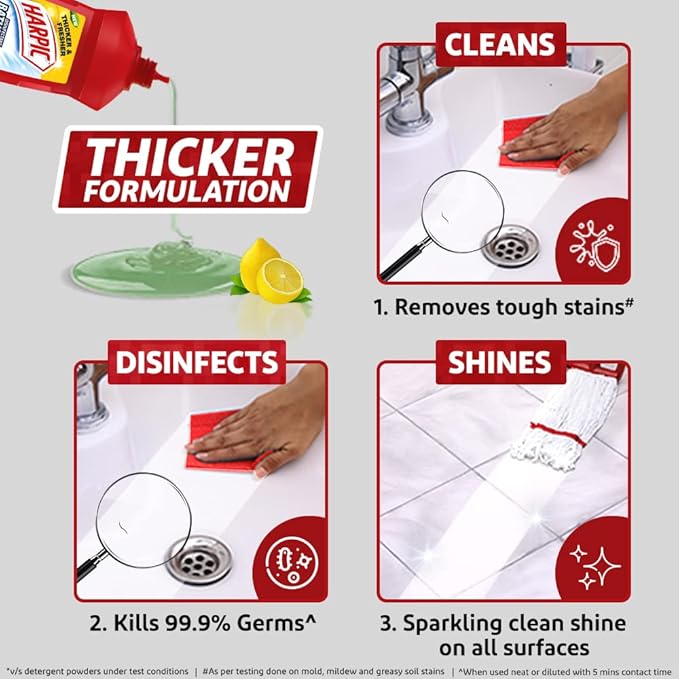 Harpic Bathroom Cleaner Liquid, Lemon - 1 Litre | New Thicker Bathroom Floor Cleaner | Red Harpic Bottle