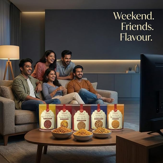 SpiceRaga | Bikaneri Bhujia, Mix Namkeen, Hing Masala Peanuts, Aloo Bhujia, Lehsun Sev | Made With Pure Groundnut Oil | No Palm Oil | No Trans Fat | Indian Snacks Combo | Pack of 5