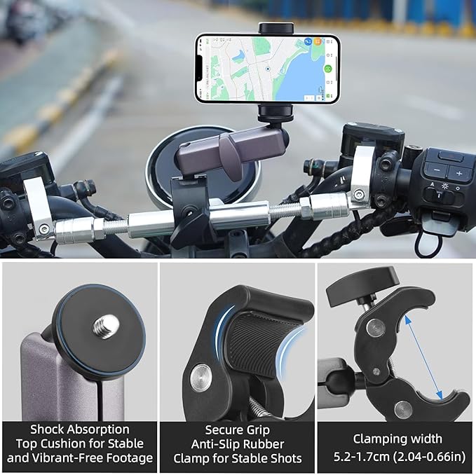 yantralay 360° Rotatable Camera Bike Mount Clamp Motorcycle Handlebar Pole Aluminium Mount for Insta360 X5/X4/X3, Ace Pro/Pro2, Hero13/12/11/10/9,Osmo Action 5 Pro/4/3,Action Camera Accessories