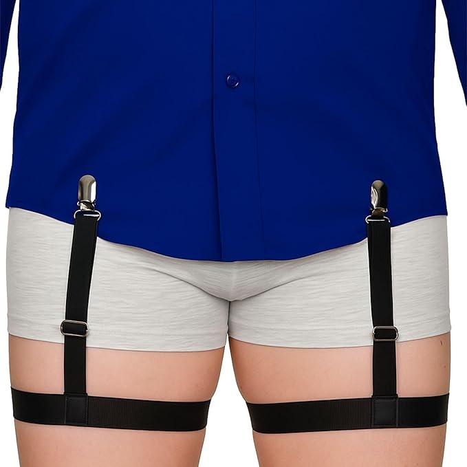 Shirt Stays &amp;amp; Garter Belt |Adjustable Nylon Elastic Shirt Tucker for Men &amp;amp; Women | Non-Slip T-Shirt Suspenders with Metal Clips | Ideal for Office, Corporate Meetings, &amp;amp; Professional Look