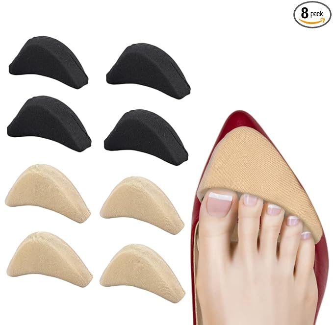 Aston Andia 4 Pair/8 PCS Soft Shoe Fillers for Women Adjustable Tightener Pads Reusable Insoles for Loose Shoes(Black and Beige)