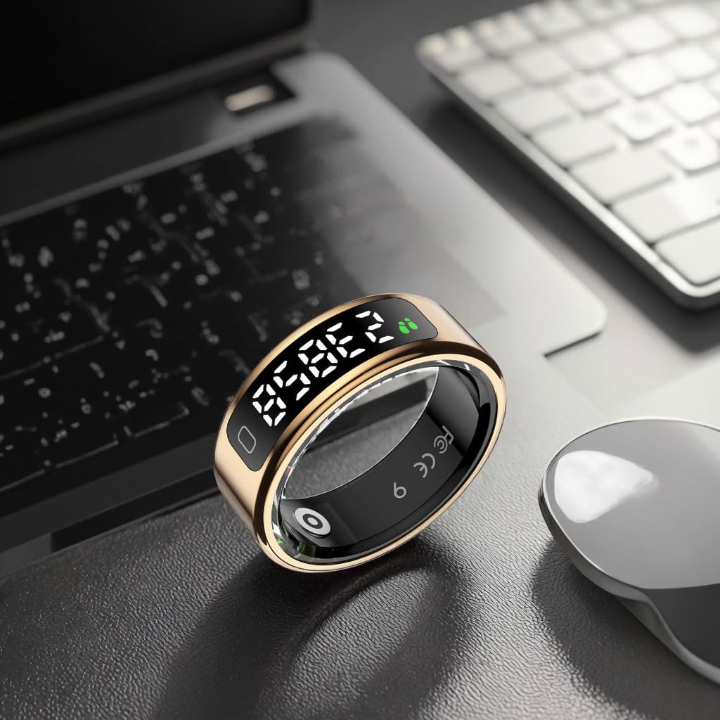 Smart Ring with Built-in LED Display • Health Monitoring (HR, SPO₂, Sleep Tracking, Steps) • IP68 Waterproof • 5-Day Battery • Stainless Steel (Rose Gold, 8-18.2 mm)