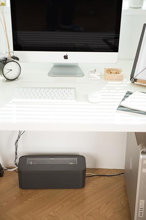Litem Dark Grey Cable Management Box Mobile, Tablet &amp; Charging Stand Wire Organizer Box Desk Organizer Wire Bin Power Strip, Cords, Surge Protector Hiding Cover Organizer Cable O Plus