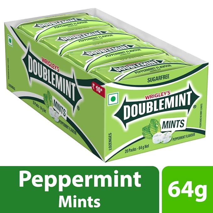 Doublemint Sugarfree Mints Sleeve Box Peppermint Flavour Chewing Gum Mint Gums for Instant Freshness easy to carry 20 Sleeves per Box 64 gm