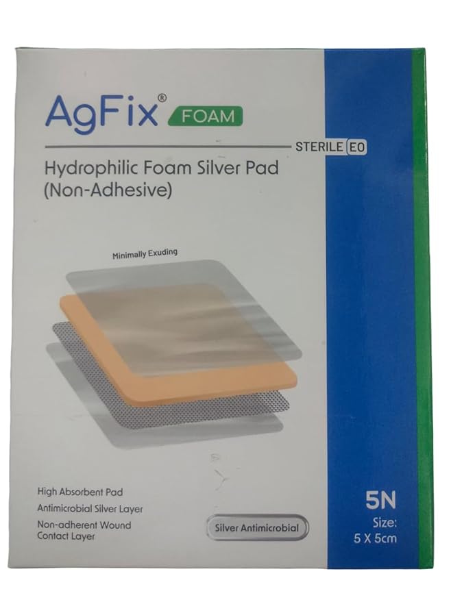 4-LB Multi-Layer Compression Bandaging System (Combi Pack) + Foam Silver Wound Dressing, AGFIX Dyna Size : 5x5cm, pack of 5