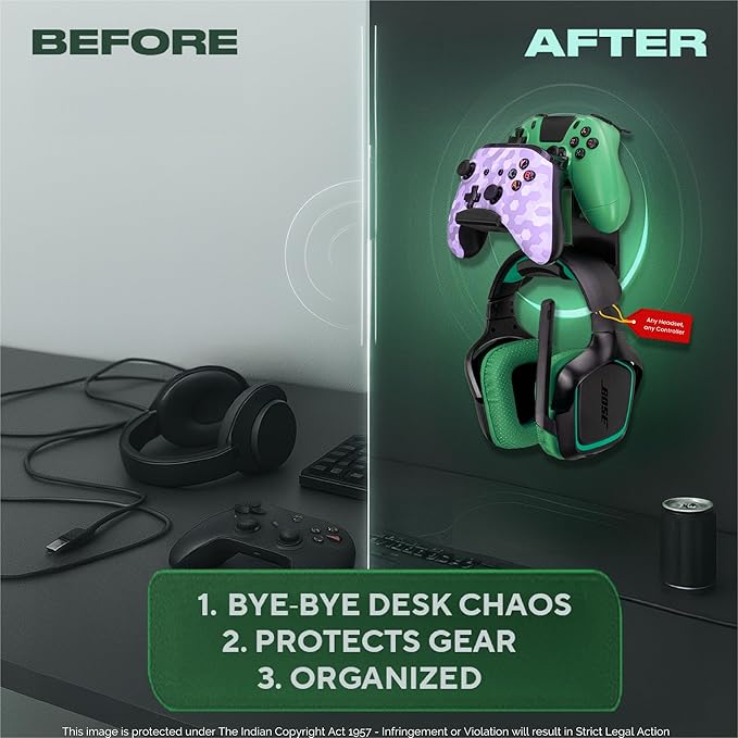 Dhanishtha Headphone Stand | Compatible with PS5 Controller Stand, Headphone Stand for Table, PC Accessories, Headphones Stand, Controller Stand | Gaming Accessories for PC | Wall Mount |