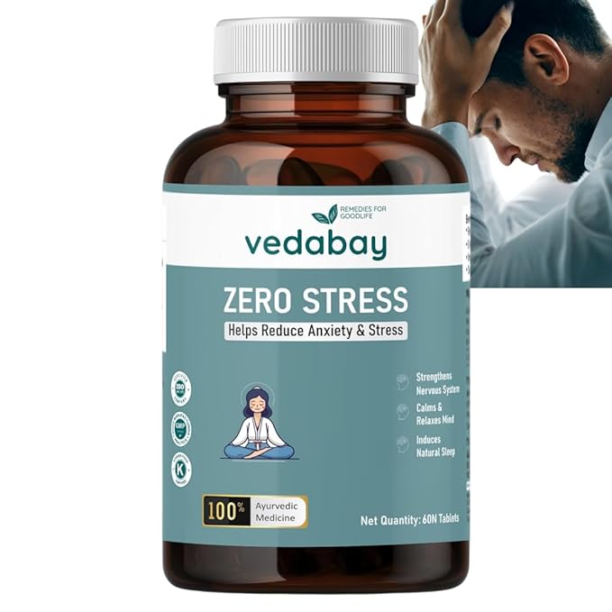Vedabay Anxiety Relief Tablets, 60 Stress Relief Tablets, with Ashwagandha, Brahmi, Jatamansi, Tagar, Gotu Kola, Vach, Approved by Ministry of Ayush, Govt. of India, Support Restful Sleep